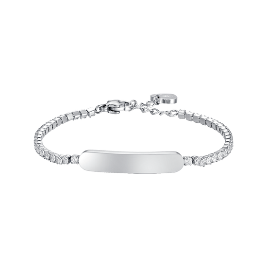 GIRL STEEL TENNIS BRACELET WITH WHITE CRYSTALS AND PLATE