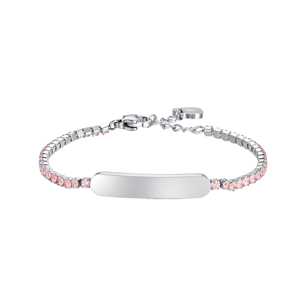 BABY TENNIS BRACELET IN STEEL WITH PINK CRYSTALS AND PLATE Luca Barra