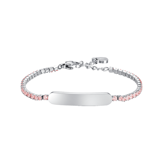 BABY TENNIS BRACELET IN STEEL WITH PINK CRYSTALS AND PLATE Luca Barra