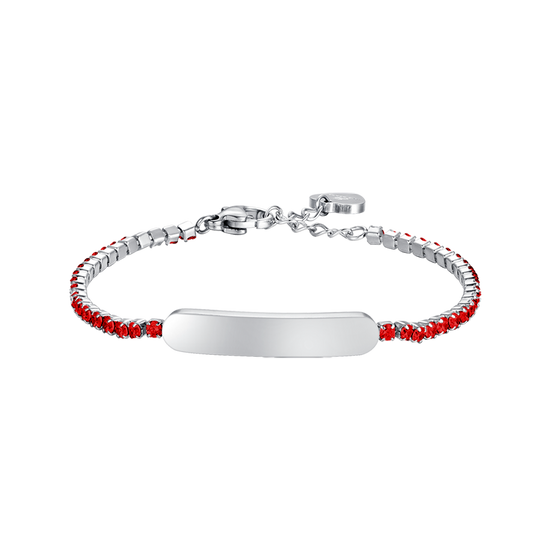 GIRL STEEL TENNIS BRACELET WITH RED CRYSTALS AND PLATE