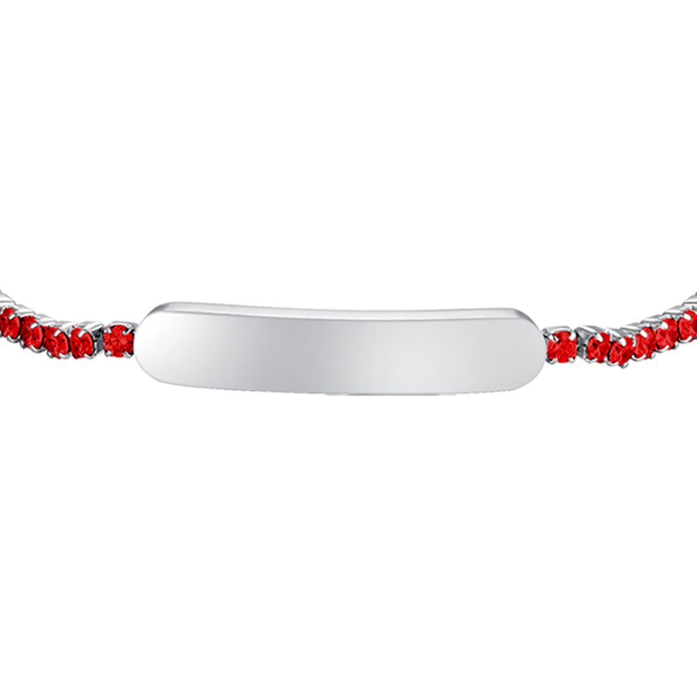 GIRL STEEL TENNIS BRACELET WITH RED CRYSTALS AND PLATE