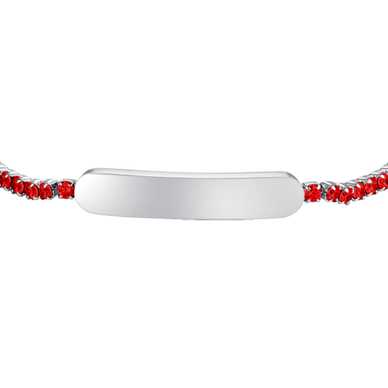 GIRL STEEL TENNIS BRACELET WITH RED CRYSTALS AND PLATE