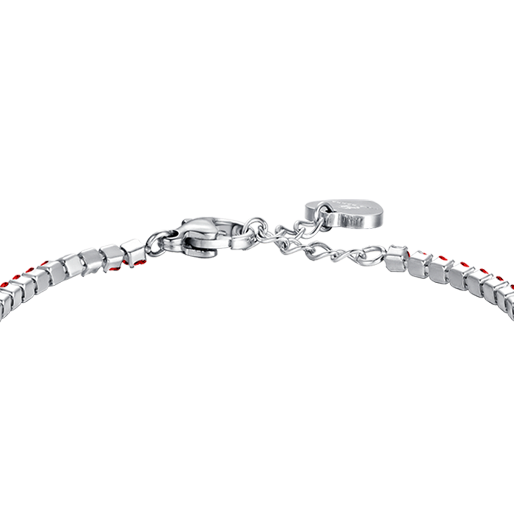 GIRL STEEL TENNIS BRACELET WITH RED CRYSTALS AND PLATE