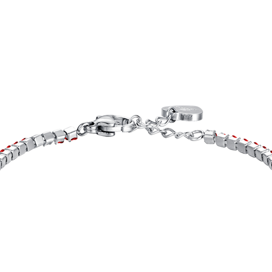 GIRL STEEL TENNIS BRACELET WITH RED CRYSTALS AND PLATE