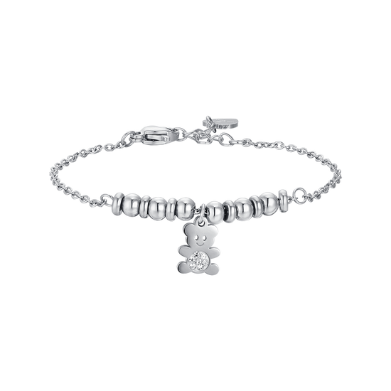 STEEL GIRL BRACELET WITH TEDDY BEAR WITH WHITE CRYSTALS