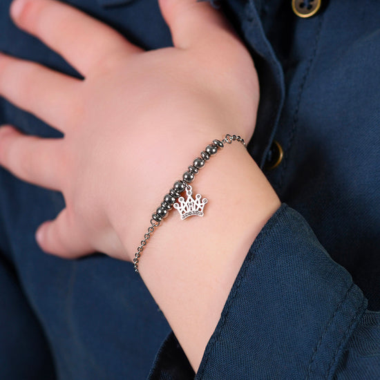 STEEL GIRL BRACELET WITH CROWN WITH WHITE CRYSTALS