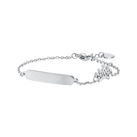 STEEL GIRL BRACELET WITH PLATE AND CROWN WITH WHITE CRYSTALS