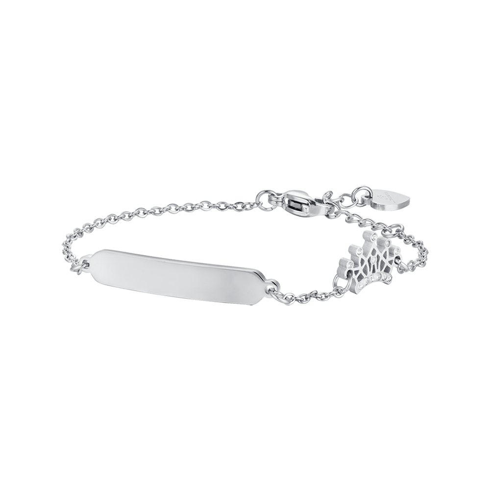 STEEL GIRL BRACELET WITH PLATE AND CROWN WITH WHITE CRYSTALS