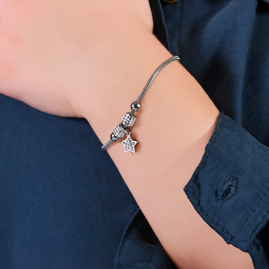 STEEL STAR GIRL BRACELET WITH WHITE CRYSTALS