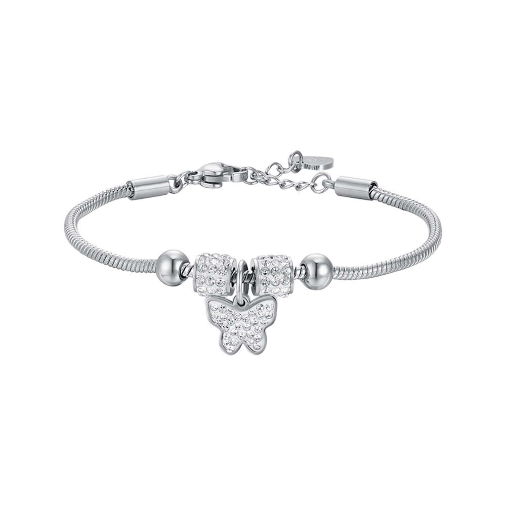 STEEL GIRL BRACELET WITH BUTTERFLY WITH WHITE CRYSTALS