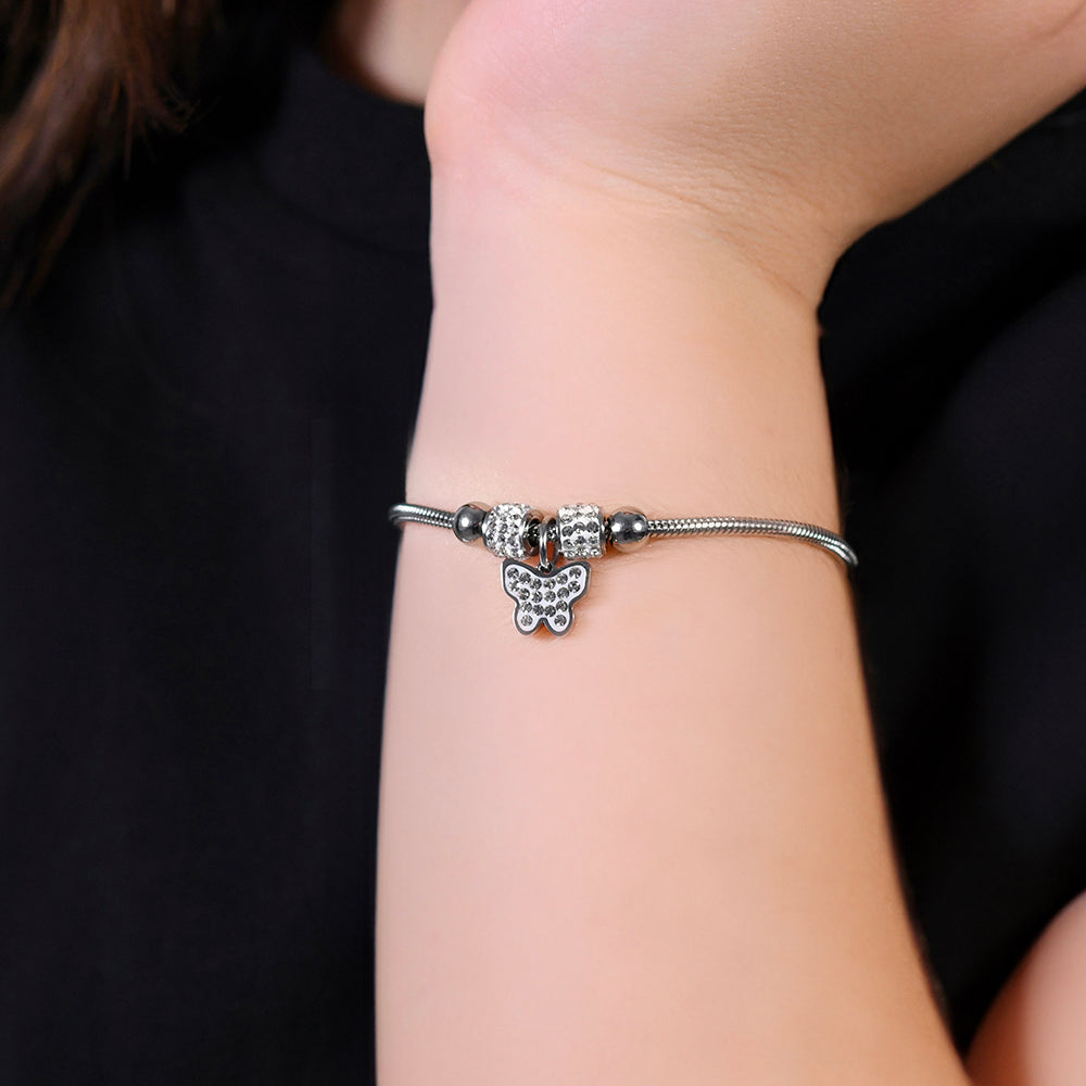 STEEL GIRL BRACELET WITH BUTTERFLY WITH WHITE CRYSTALS