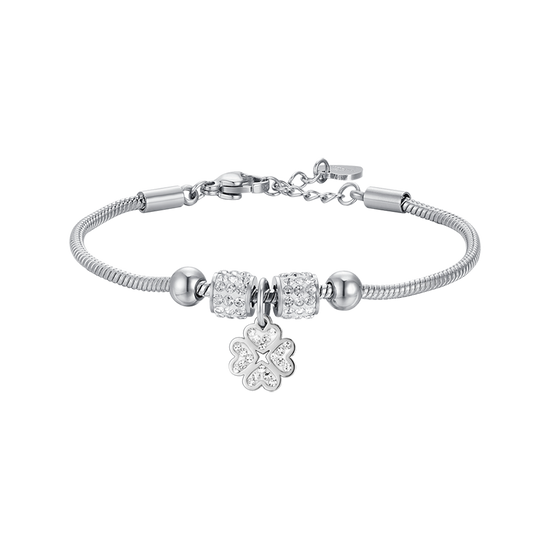 STEEL GIRL BRACELET WITH FOUR-LEAF CLOVER WITH WHITE CRYSTALS