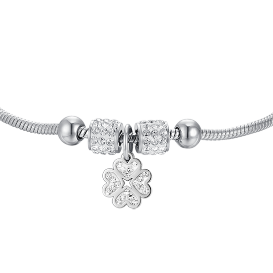 STEEL GIRL BRACELET WITH FOUR-LEAF CLOVER WITH WHITE CRYSTALS