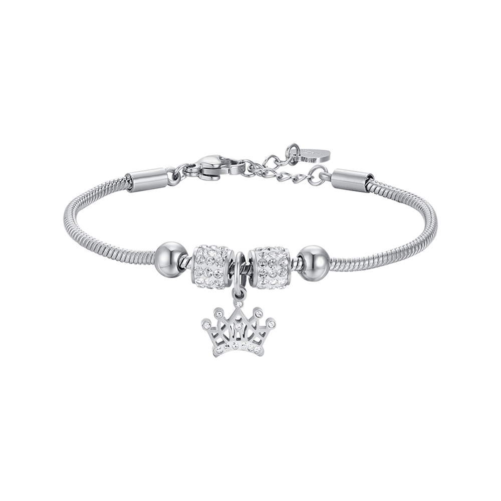 STEEL GIRL BRACELET WITH CROWN WITH WHITE CRYSTALS