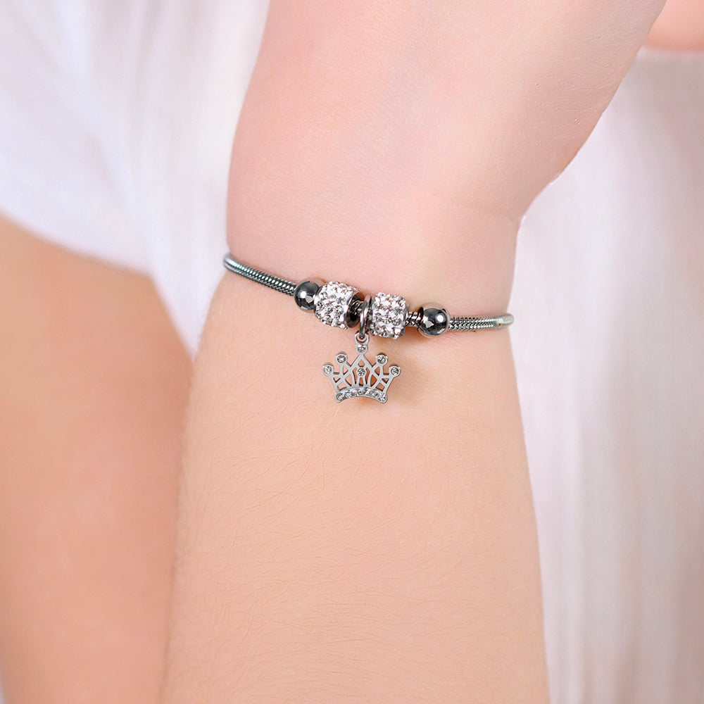 STEEL GIRL BRACELET WITH CROWN WITH WHITE CRYSTALS