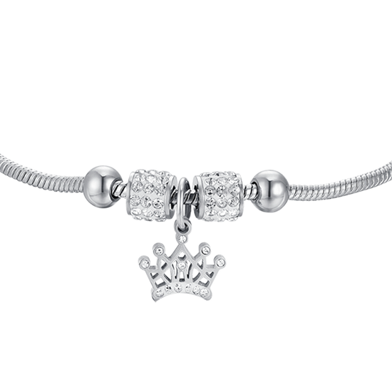 STEEL GIRL BRACELET WITH CROWN WITH WHITE CRYSTALS