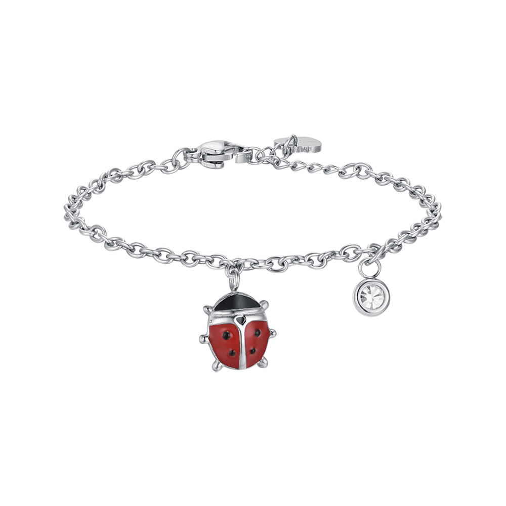 CHILD'S BRACELET IN STAINLESS STEEL WITH RED AND BLACK ENAMEL AND CRYSTAL Luca Barra