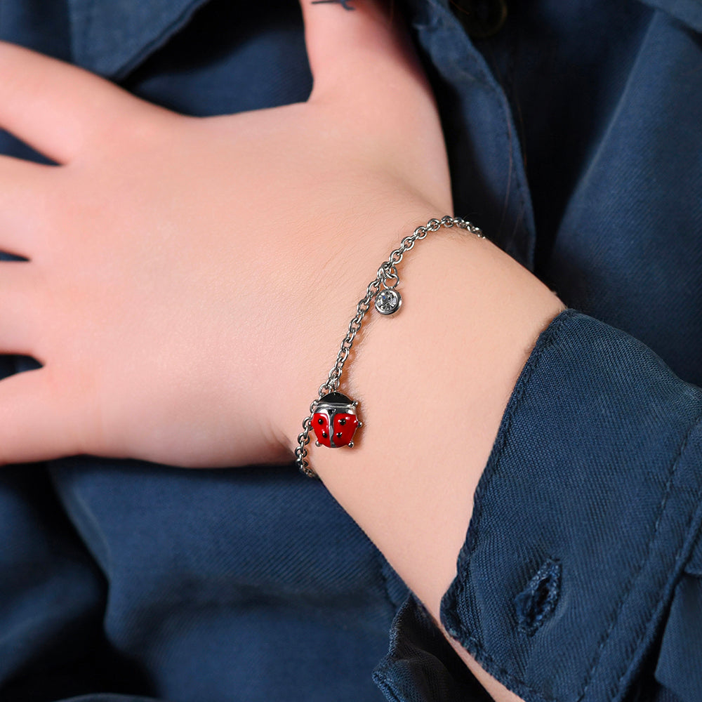 CHILD'S BRACELET IN STAINLESS STEEL WITH RED AND BLACK ENAMEL AND CRYSTAL Luca Barra