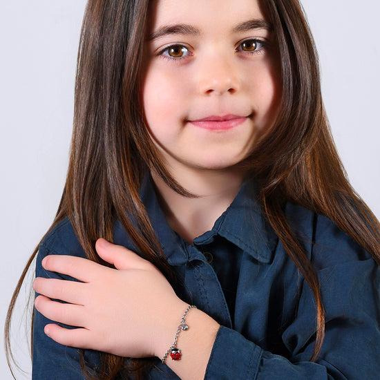 STEEL GIRL BRACELET WITH LADYBUG WITH RED AND BLACK ENAMEL AND CRYSTAL