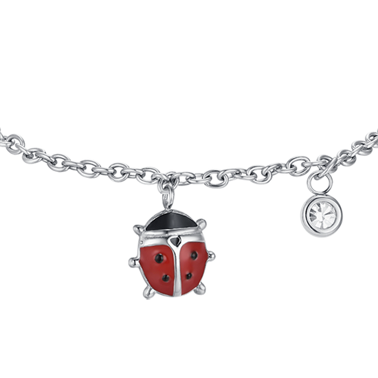 STEEL GIRL BRACELET WITH LADYBUG WITH RED AND BLACK ENAMEL AND CRYSTAL