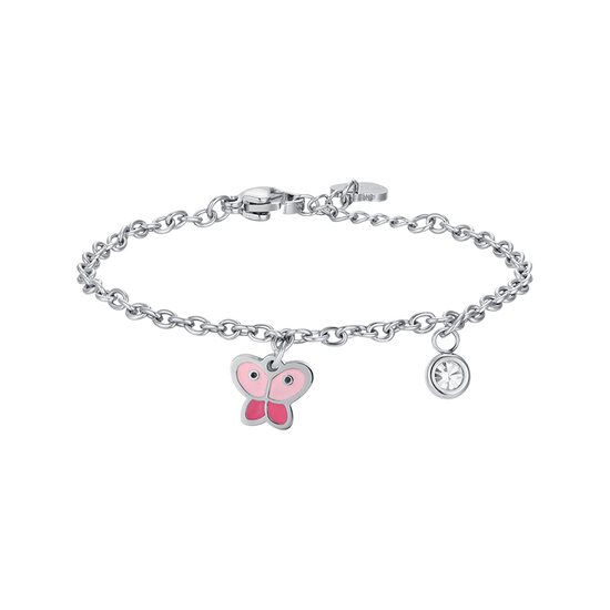 STEEL GIRL BRACELET WITH BUTTERFLY WITH PINK ENAMEL AND WHITE CRYSTAL