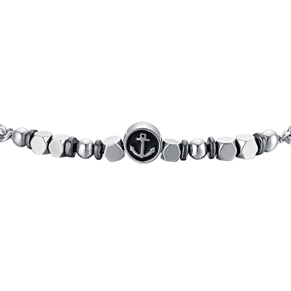 STEEL BABY BRACELET WITH GRAY HEMATITE AND ANCHOR