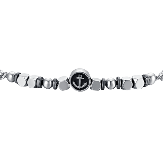 STEEL BABY BRACELET WITH GRAY HEMATITE AND ANCHOR