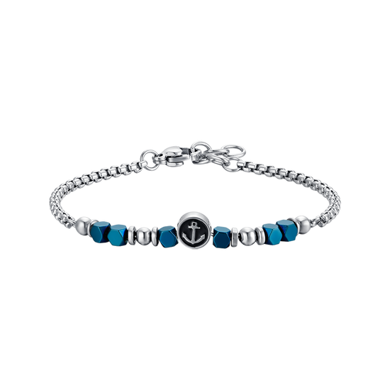 STEEL BABY BRACELET WITH BLUE HEMATITE AND ANCHOR