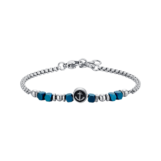 CHILD'S BRACELET IN STEEL WITH BLUE EMATITE AND ANCHOR Luca Barra