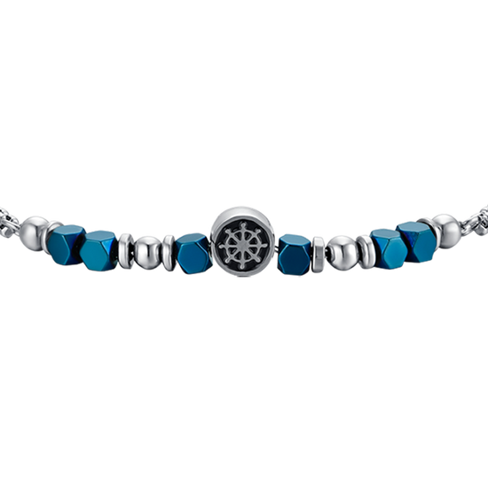 STEEL BABY BRACELET WITH BLUE HEMATITE AND RUDDER