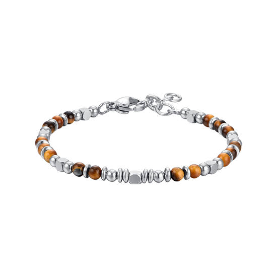 STEEL BABY BRACELET WITH TIGER EYE AND GRAY STONES