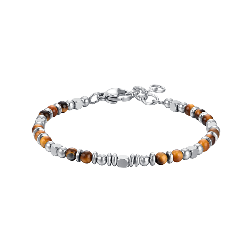 STEEL BABY BRACELET WITH TIGER EYE AND GRAY STONES