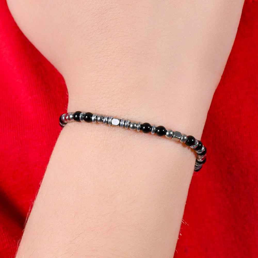 STEEL BABY BRACELET WITH BLACK AND GRAY STONES