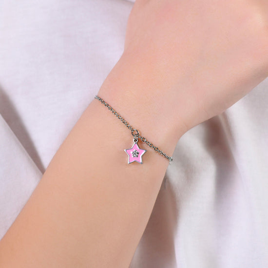 PINK ENAMEL STEEL GIRL BRACELET