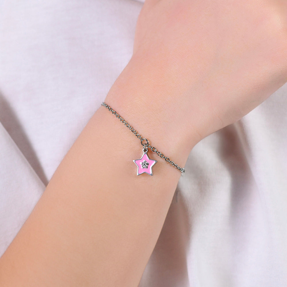 PINK ENAMEL STEEL GIRL BRACELET