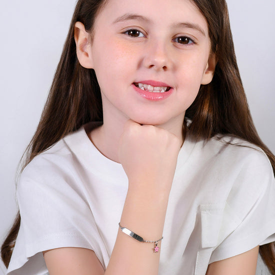 PINK ENAMEL STEEL GIRL BRACELET AND PLATE