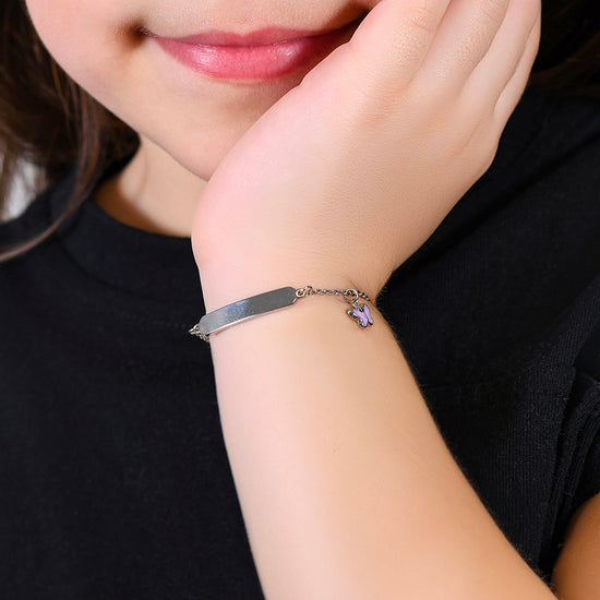 PURPLE ENAMEL STEEL GIRL BRACELET AND PLATE