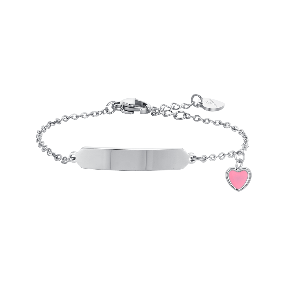 STEEL GIRL BRACELET WITH HEART AND PLATE