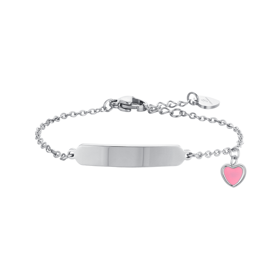 STEEL GIRL BRACELET WITH HEART AND PLATE