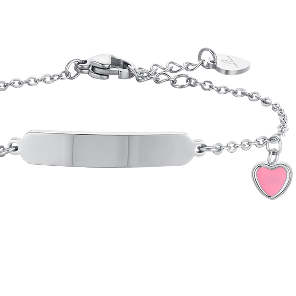 STEEL GIRL BRACELET WITH HEART AND PLATE