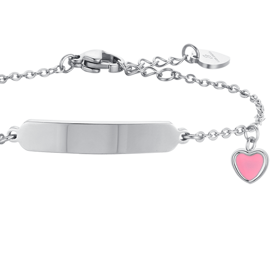 STEEL GIRL BRACELET WITH HEART AND PLATE