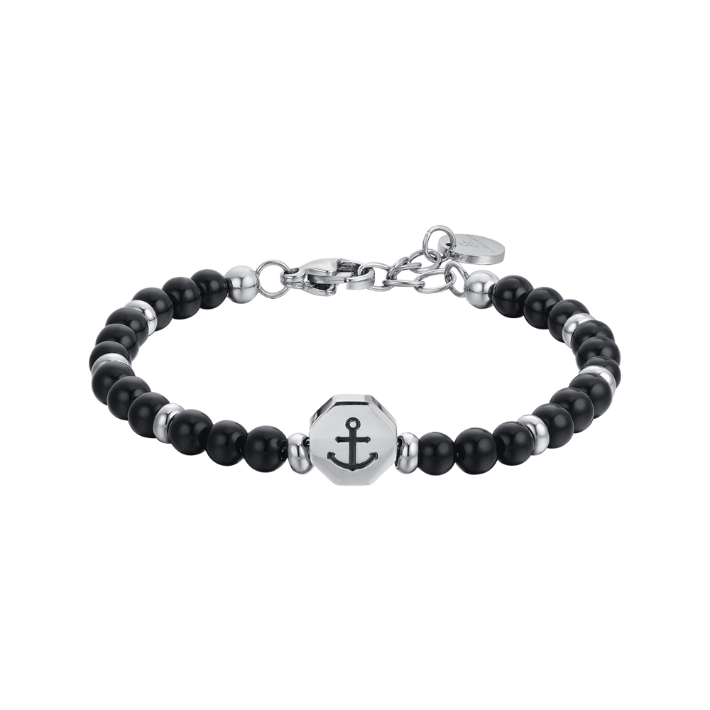 STEEL ANCHOR BABY BRACELET WITH BLACK STONES