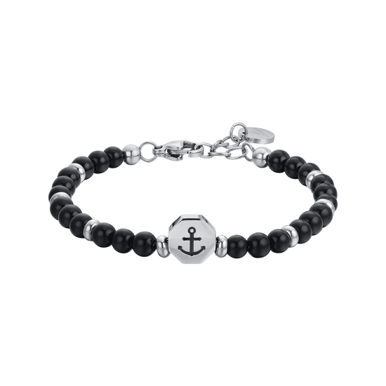 STEEL ANCHOR BABY BRACELET WITH BLACK STONES