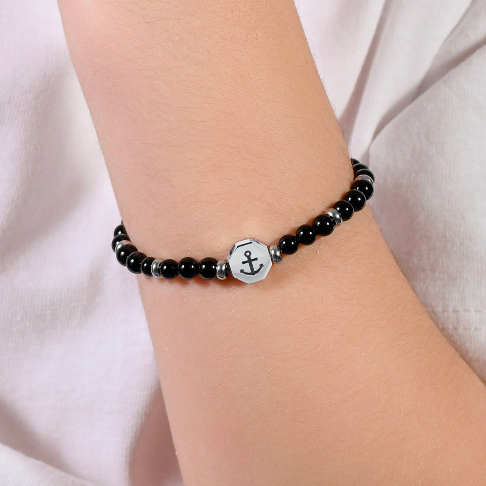 STEEL ANCHOR BABY BRACELET WITH BLACK STONES