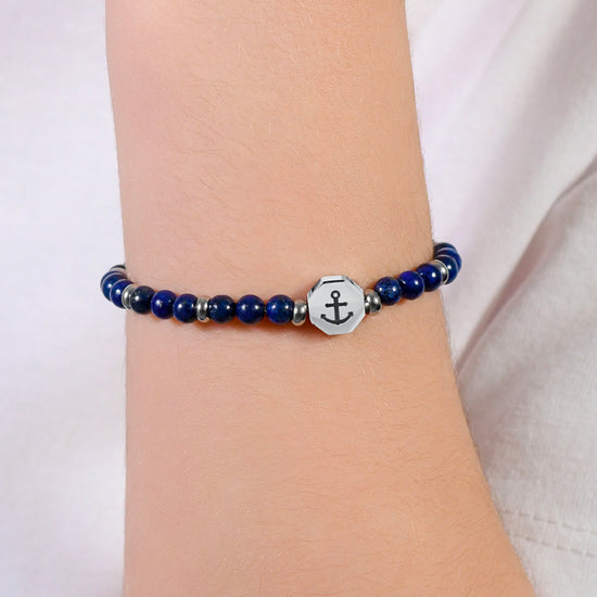 STEEL ANCHOR BABY BRACELET WITH BLUE STONES