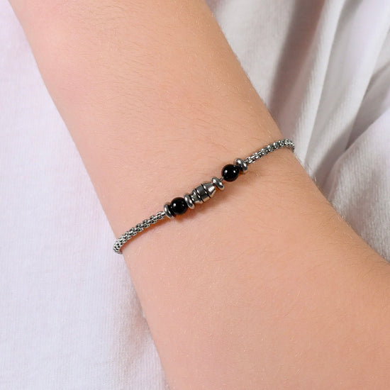 CHILD'S BRACELET IN STEEL BLACK STONES Luca Barra