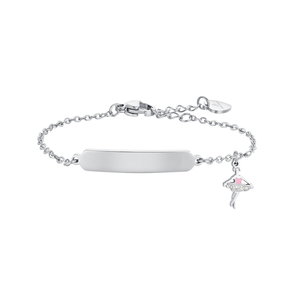 BRACCIALE BAMBINA IN ACCIAIO BALLERINA E PIASTRA Luca Barra