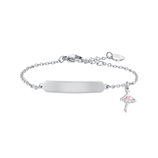 BRACCIALE BAMBINA IN ACCIAIO BALLERINA E PIASTRA Luca Barra