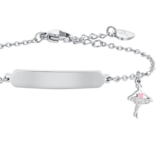 BRACCIALE BAMBINA IN ACCIAIO BALLERINA E PIASTRA Luca Barra