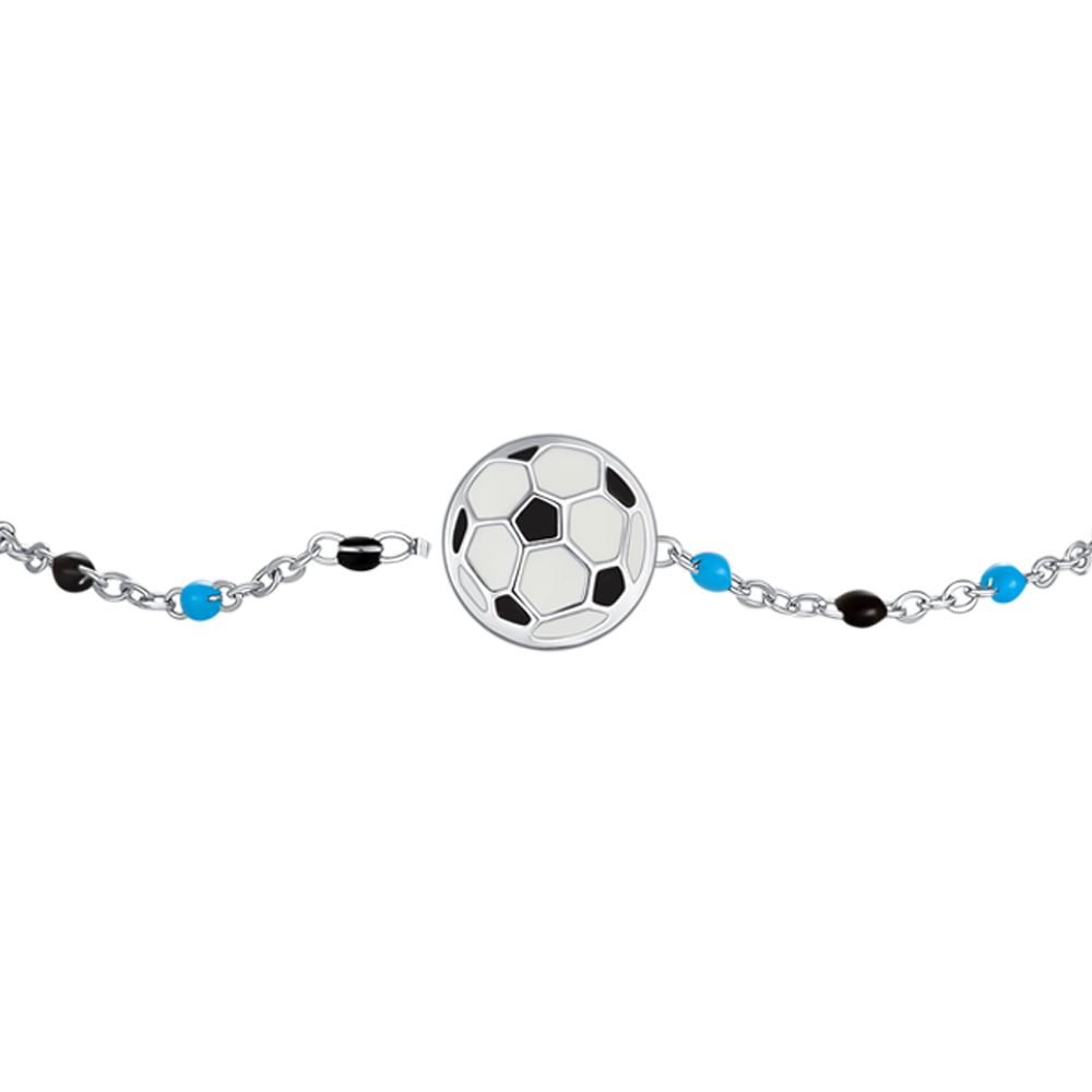 BRACCIALE IN ACCIAIO CON PALLONE E PIETRE AZZURE E NERE